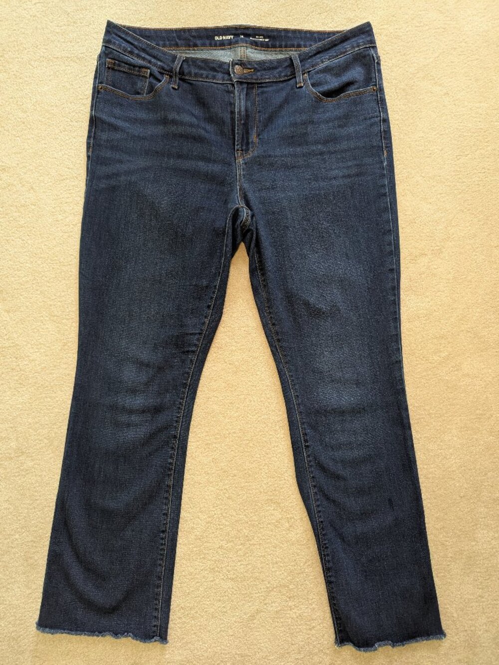Old Navy Kicker Boot-Cut Jeans Dark Wash Raw Hem Size 14 (Altered to 27" Inseam)